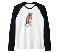 Womens Girls Kids Multicolored Folk Art Pet Rat Lover Camiseta Manga Raglan