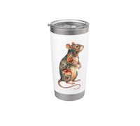 Womens Girls Kids Multicolored Folk Art Pet Rat Lover Vaso térmico de acero inoxidable de doble pared