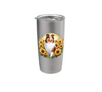 Womens Girls Kids Owner Cute Flowers Shetland Sheepdog Lover Vaso térmico de acero inoxidable de doble pared