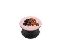Womens Girls Kids Two 2 Red Black Tan Dachshund Puppy Lover PopSockets PopGrip Adhesivo