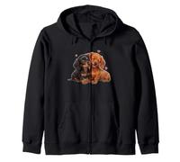 Womens Girls Kids Two 2 Red Black Tan Dachshund Puppy Lover Sudadera con Capucha