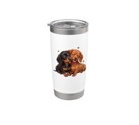 Womens Girls Kids Two 2 Red Black Tan Dachshund Puppy Lover Vaso térmico de acero inoxidable de doble pared