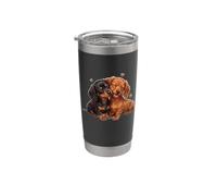 Womens Girls Kids Two 2 Red Black Tan Dachshund Puppy Lover Vaso térmico de acero inoxidable de doble pared