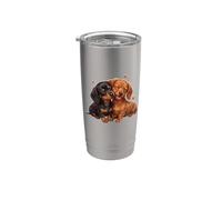 Womens Girls Kids Two 2 Red Black Tan Dachshund Puppy Lover Vaso térmico de acero inoxidable de doble pared