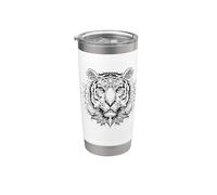 Womens Girls Mandala Zen Tribal Art Illustration Tiger Lover Vaso térmico de acero inoxidable de doble pared