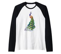 Womens Girls Mens Kids Peacock Art with Blue Feathers Camiseta Manga Raglan