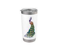 Womens Girls Mens Kids Peacock Art with Blue Feathers Vaso térmico de acero inoxidable de doble pared
