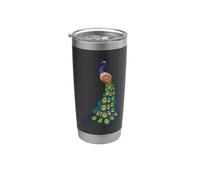 Womens Girls Mens Kids Peacock Art with Blue Feathers Vaso térmico de acero inoxidable de doble pared