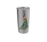 Womens Girls Mens Kids Peacock Art with Blue Feathers Vaso térmico de acero inoxidable de doble pared