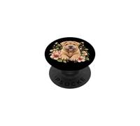 Womens Girls Moms Pink Flowers Floral Shar Pei Puppy Lover PopSockets PopGrip Adhesivo