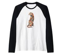 Womens Girls Multicolored Floral Folk Art Ferret Lover Camiseta Manga Raglan