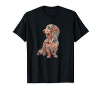 Womens Girls Multicolored Folk Art Long Haired Dachshund Camiseta
