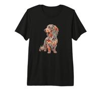 Womens Girls Multicolored Folk Art Long Haired Dachshund Camiseta Premium