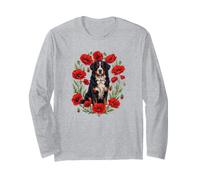 Womens Girls Poppy Flowers Floral Bernese Mountain Dog Lover Manga Larga