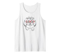 Womens Girls Red Glasses Illustration Shih Tzu Dog Lover Camiseta sin Mangas
