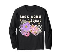 Womens Girls Retro Book Worm Squad Love Reading Books Manga Larga