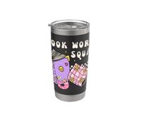Womens Girls Retro Book Worm Squad Love Reading Books Vaso térmico de acero inoxidable de doble pared