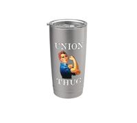Womens Girls Rosie The Riveter Pro Union Thug Vaso térmico de acero inoxidable de doble pared