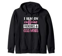 Womens Girls Run On Caffiene Words Frenchies Dog Lover Sudadera con Capucha