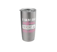 Womens Girls Run On Caffiene Words Frenchies Dog Lover Vaso térmico de acero inoxidable de doble pared