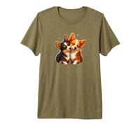 Womens Girls Two 2 Welsh Black Tricolor Corgi Puppy Lover Camiseta Premium