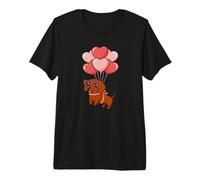 Womens Girls Valentines Day Heart Balloons Mini Dachshund Camiseta Premium