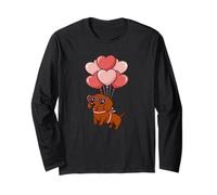 Womens Girls Valentines Day Heart Balloons Mini Dachshund Manga Larga