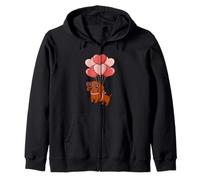 Womens Girls Valentines Day Heart Balloons Mini Dachshund Sudadera con Capucha