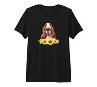 Womens & Girls Watercolor Art Sunflowers Basset Hound Lover Camiseta Premium