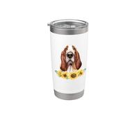 Womens & Girls Watercolor Art Sunflowers Basset Hound Lover Vaso térmico de acero inoxidable de doble pared