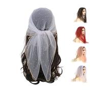 Women's Glitter Decor Head Scarf,Rhinestone Head Scarfs 31.5 In Sparkle Glitters Hair Bandana Sequins Wraps Scarf (White)