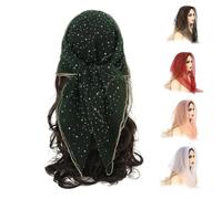 Women's Glitter Decor Head Scarf,Rhinestone Head Scarfs 31.5 In Sparkle Glitters Hair Bandana Sequins Wraps Scarf (Green)