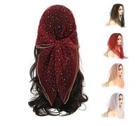 Women's Glitter Decor Head Scarf,Rhinestone Head Scarfs 31.5 In Sparkle Glitters Hair Bandana Sequins Wraps Scarf (Red)