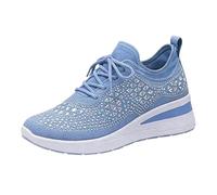 Women's Glittery Trainers Rhinestone Fashion Breathable Wedge Sneakers Slip On Athletic Walking Shoes Breathable Lightweight Sports Casual Sparkly Diamante Sneakers Ladies Platform Shoes