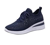 Women's Glittery Trainers Rhinestone Fashion Breathable Wedge Sneakers Slip On Athletic Walking Shoes Breathable Lightweight Sports Casual Sparkly Diamante Sneakers Ladies Platform Shoes