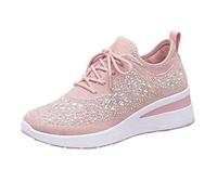 Women's Glittery Trainers Rhinestone Fashion Breathable Wedge Sneakers Slip On Athletic Walking Shoes Breathable Lightweight Sports Casual Sparkly Diamante Sneakers Ladies Platform Shoes