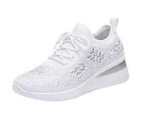 Women's Glittery Trainers Rhinestone Fashion Breathable Wedge Sneakers Slip On Athletic Walking Shoes Breathable Lightweight Sports Casual Sparkly Diamante Sneakers Ladies Platform Shoes
