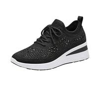 Women's Glittery Trainers Rhinestone Fashion Breathable Wedge Sneakers Slip On Athletic Walking Shoes Breathable Lightweight Sports Casual Sparkly Diamante Sneakers Ladies Platform Shoes