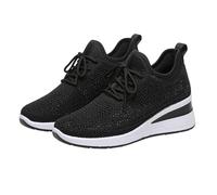 Women's Glittery Trainers Rhinestone Fashion Breathable Wide Fit Wedge Sneakers Athletic Slip On Walking Shoes Breathable Lightweight Sports Casual Sparkly Diamante Sneakers Ladies Platform Shoes