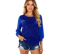 Women's Gold Sequin Top Long Sleeve Velvet Crew Neck Loose Fit Pullover Blouse Sparkly Party Shirt Casual Holiday Tunic tee for Women Festive Evening Wear