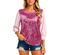 Women's Gold Sequin Top Long Sleeve Velvet Crew Neck Loose Fit Pullover Blouse Sparkly Party Shirt Casual Holiday Tunic tee for Women Festive Evening Wear