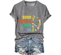 Womens Good Trouble Lives On Twla de Cuello V Estampado Resistir a la Camiseta (Gray XL)