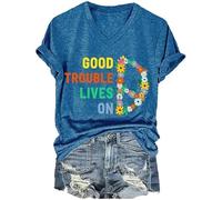 Womens Good Trouble Lives On Twlait Twish de Cuello en V Estampado Resistir a la Camiseta (Blue XXL)
