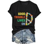 Womens Good Trouble Lives On Wits V-Camise de Cuello en V Estampado Resistir a la Camiseta (Black XXL)
