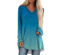 Women's Gradient Print Shirts Long Sleeve V Neck Blouse Casual Longline Tops Basic Tunic Graphic T Shirts Valentines Day Gifts C-75