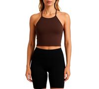 Womens Halter Neck Crop Top Sleeveless Racerback Tank Top High Neck Yoga Sports Bra Workout Gym Fitness Activewear Shirt Casual Summer Fashion Basic