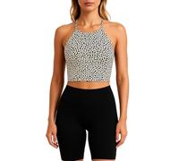 Womens Halter Neck Crop Top Sleeveless Racerback Tank Top High Neck Yoga Sports Bra Workout Gym Fitness Activewear Shirt Casual Summer Fashion Basic