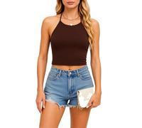 Women's Halter Neck Crop Top Solid Color Sleeveless Tank Top High Waisted Summer Casual Basic Cami Shirt for Party Club Wear Stylish Fit