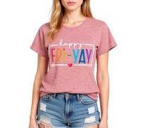 Women's Happy FRI Yay Graphic tee Summer Casual Short Sleeve Cotton T-Shirt Funny Teacher School End of Week Top Olive Green Crewneck Blouse