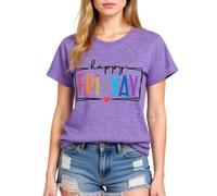 Women's Happy FRI Yay Graphic tee Summer Casual Short Sleeve Cotton T-Shirt Funny Teacher School End of Week Top Olive Green Crewneck Blouse